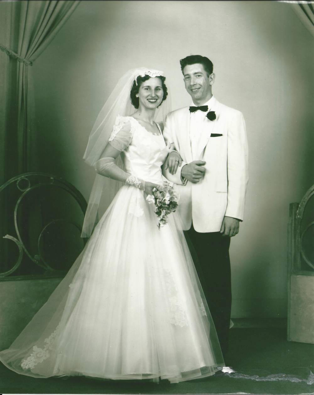 Amanda's grandparents on their wedding day. Amanda's grandma Jane taught her to sew and inspired her career as a dressmaker.