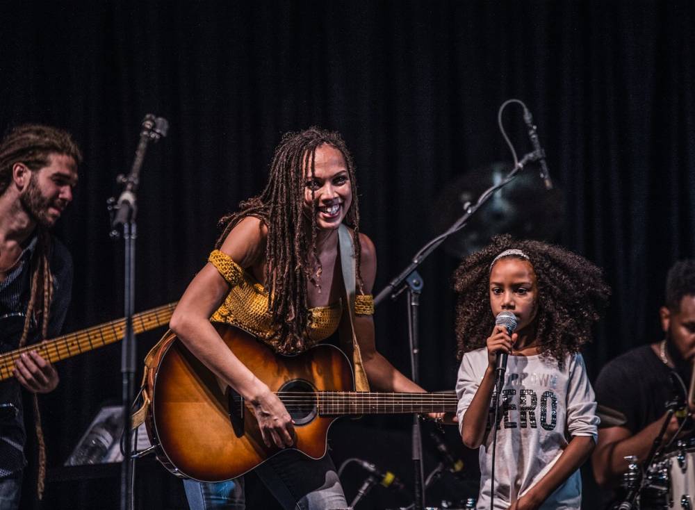 Naima Adedapo, on stage with her daughter Abiola.