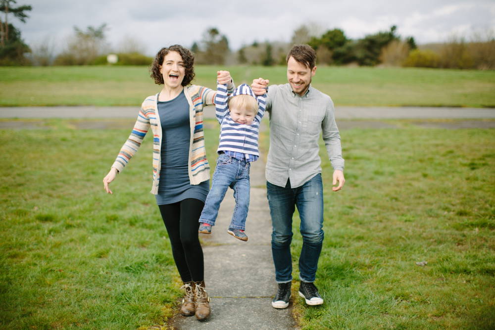 Andrea with her husband, Brad and their son, August. Photo: Casey Cosley.