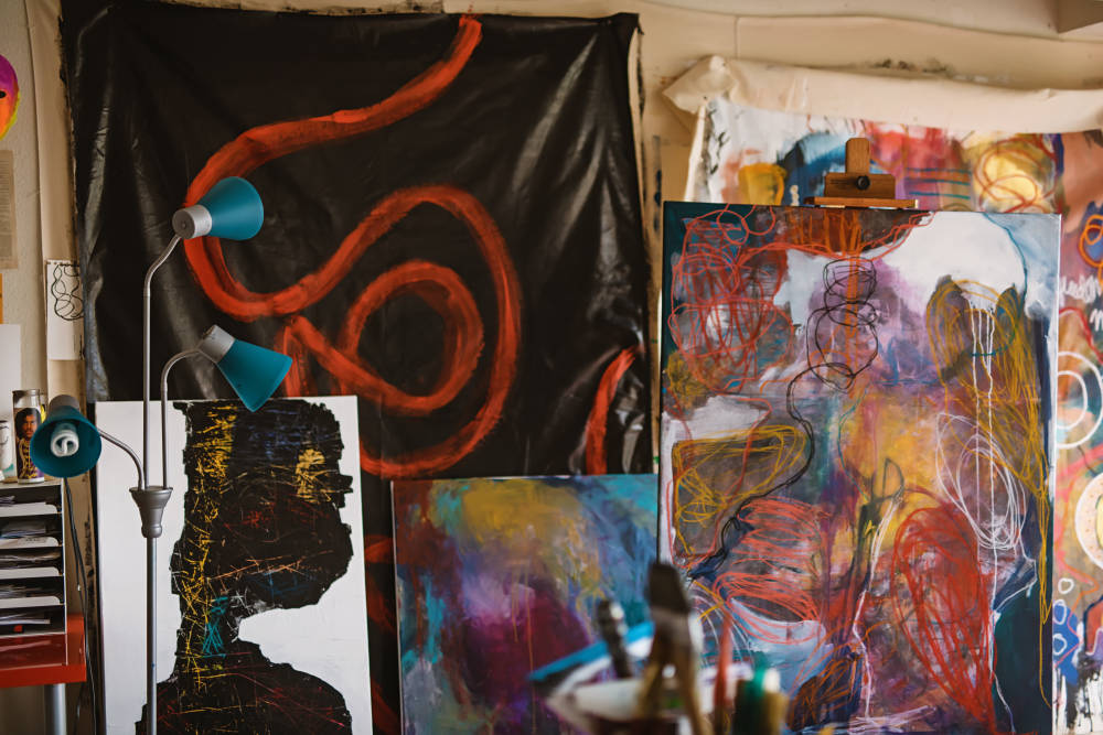 A'Driane's work on display in her studio.