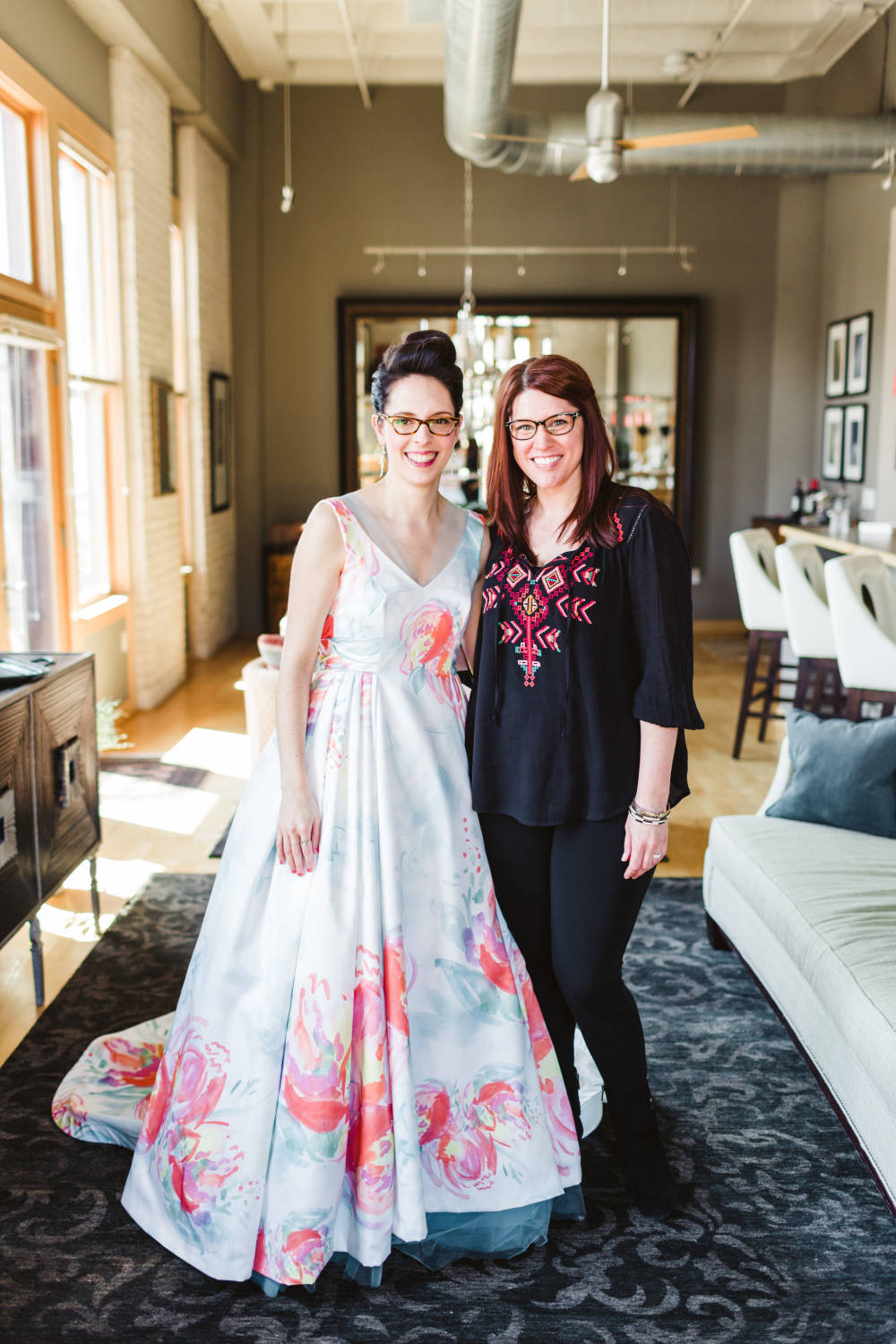 Amanda with bride Alicia Storin, in a custom MinkMaids bridal gown. Photo: Valo Photography 