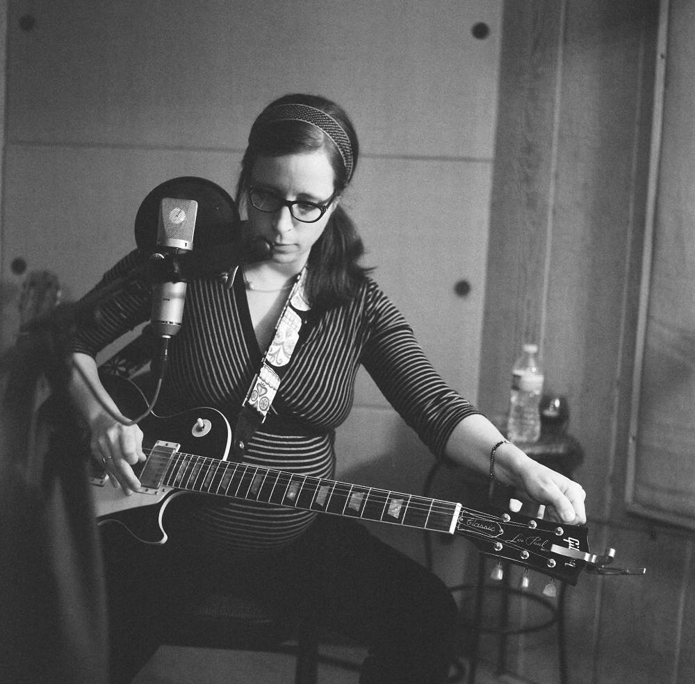 A pregnant Laura Veirs at work (2013). Photo: Jason Quigley