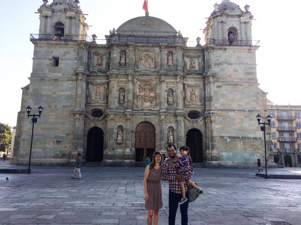 Sarah Menkedick with her husband, Jorge Santiago and their daughter Elena, in Oaxaca, Mexico.